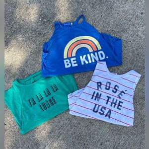 Tank bundle. Fa la la la lunge. Rose in the USA. Be Kind